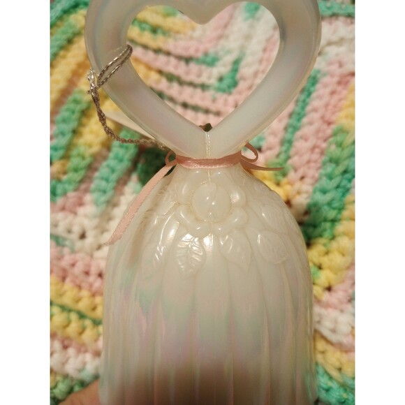 VTG Fenton Opaline Pearly Sentiments Porcelain Rose Iridescent Heart Handle Bell - Picture 7 of 10
